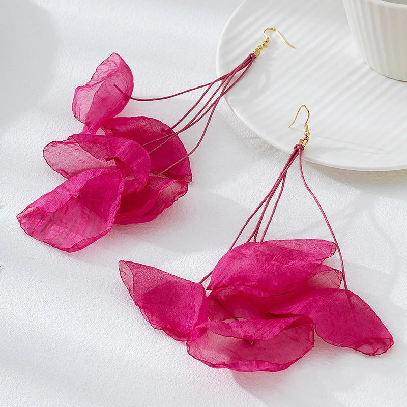 Earrings For Women Girls Temperament Elegant Fabric Irregular Long Fringed Flower Ear Accessories Fashion Jewelry BE618