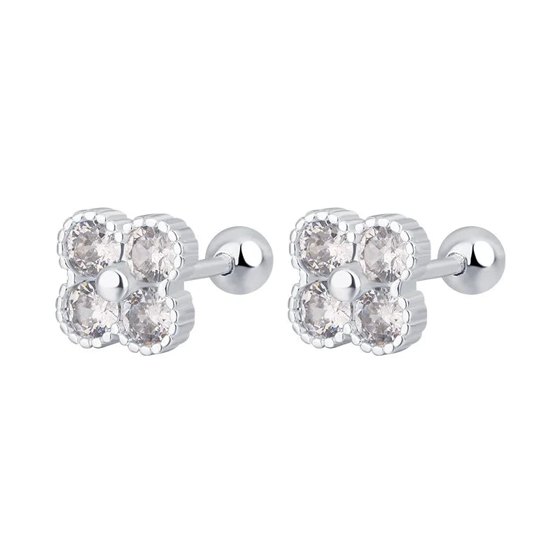 Sterling Silver Four Round Zircon Earrings For Women