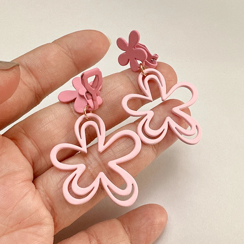 EAR CLIPS Temperament Pearl Flower Peach Heart Shaped Earrings