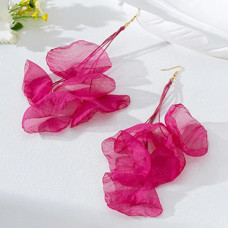 Earrings For Women Girls Temperament Elegant Fabric Irregular Long Fringed Flower Ear Accessories Fashion Jewelry BE618