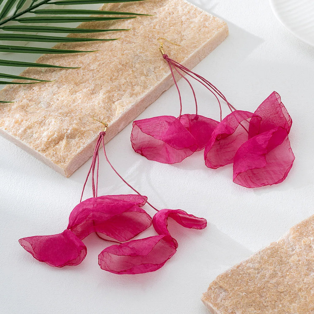 Earrings For Women Girls Temperament Elegant Fabric Irregular Long Fringed Flower Ear Accessories Fashion Jewelry BE618