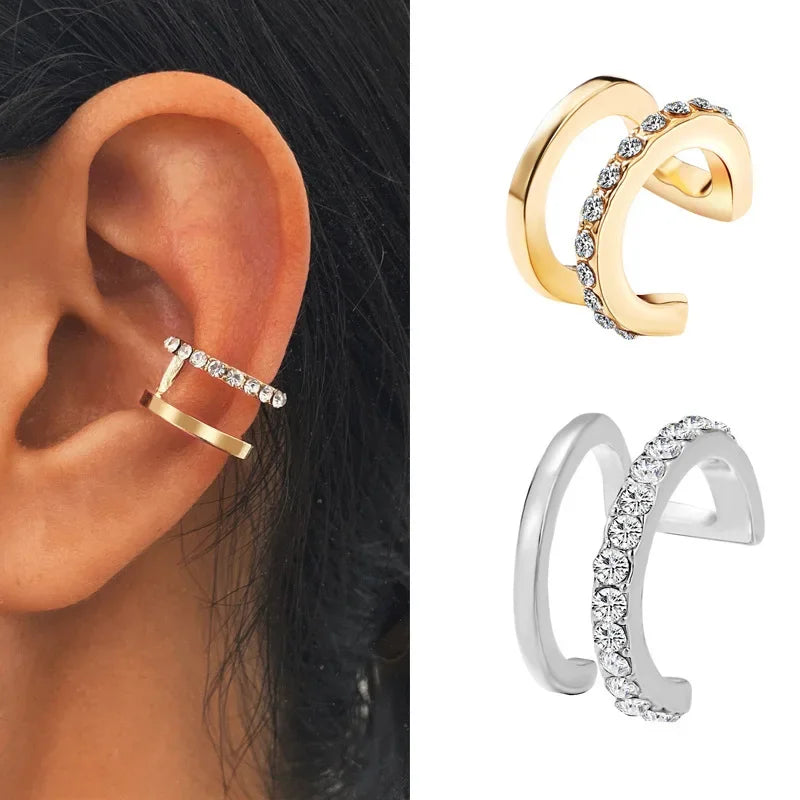 Fashion Exquisite Rhinestone Decor Ear Cuff Earring for Woman Ear 2025 Summer New Arrival Christmas Jewelry Gift