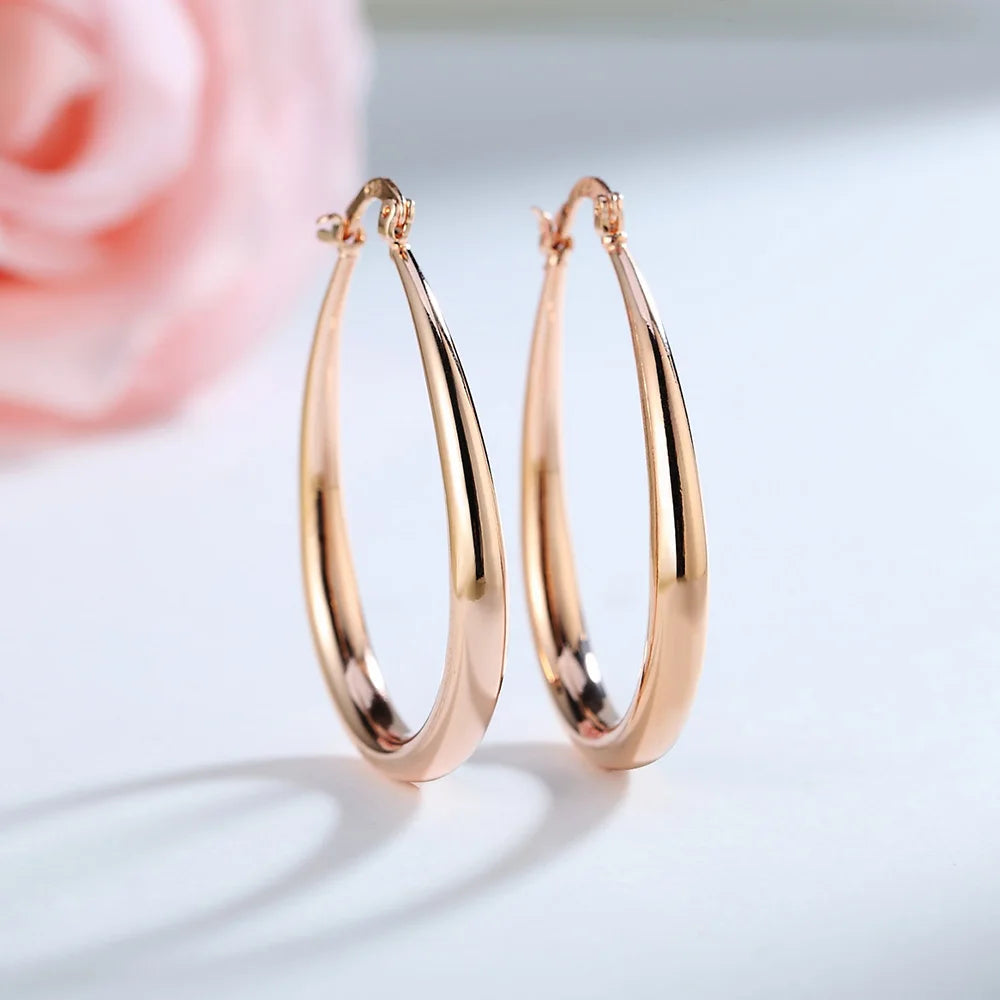 Sterling Silver 18K gold plated 4.4cm oval earrings for women