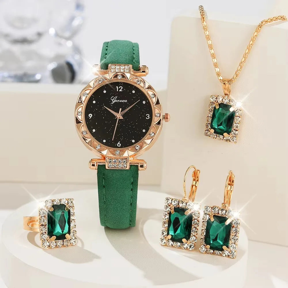 Women Watch 5Pcs Set Luxury Rhinestone