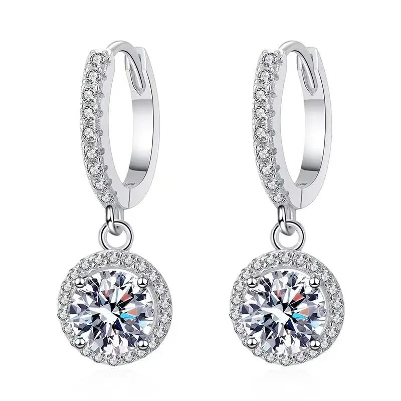 Sterling Silver 1 Carat Moissanite Round Earrings for Women