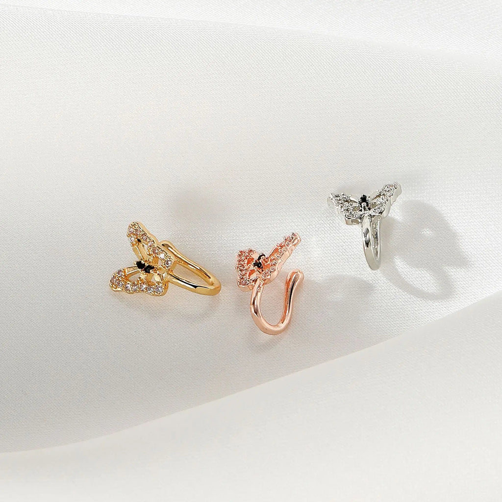 Non-perforated U-shaped Nose Ring Clip Copper Butterfly Fake Piercing Nose Ring Cuff Earring for Women Girl Body PiercingJewelry