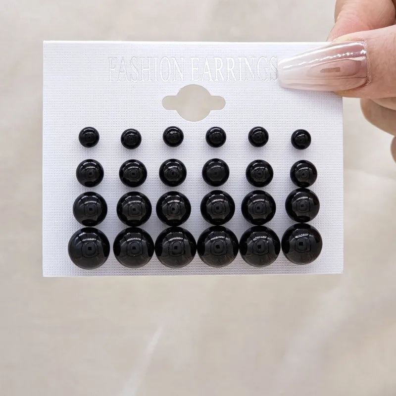 12 Pairs of Pearl Imitation Women's Earring Set