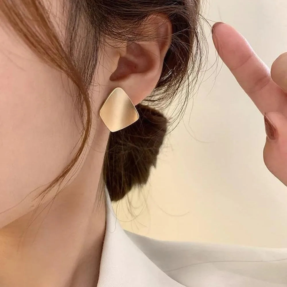 Matte Golden Square Vintage Earrings for Women