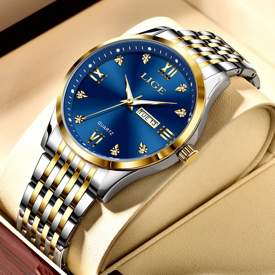 LIGE New Ladies Waterproof Watches Fashion Business Diamond Bracelet Watch For Women Simple Casual Luminous Quartz Chronograph