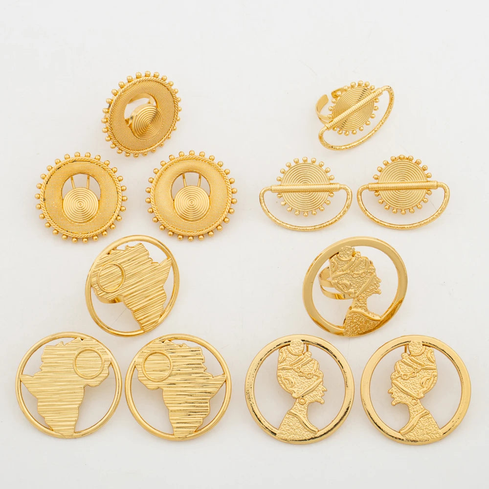 New   Plated Jewelry Set For Women Design Dubai Fashion Earrings and Ring Set African Bridal Wedding Jewelry Party Gift