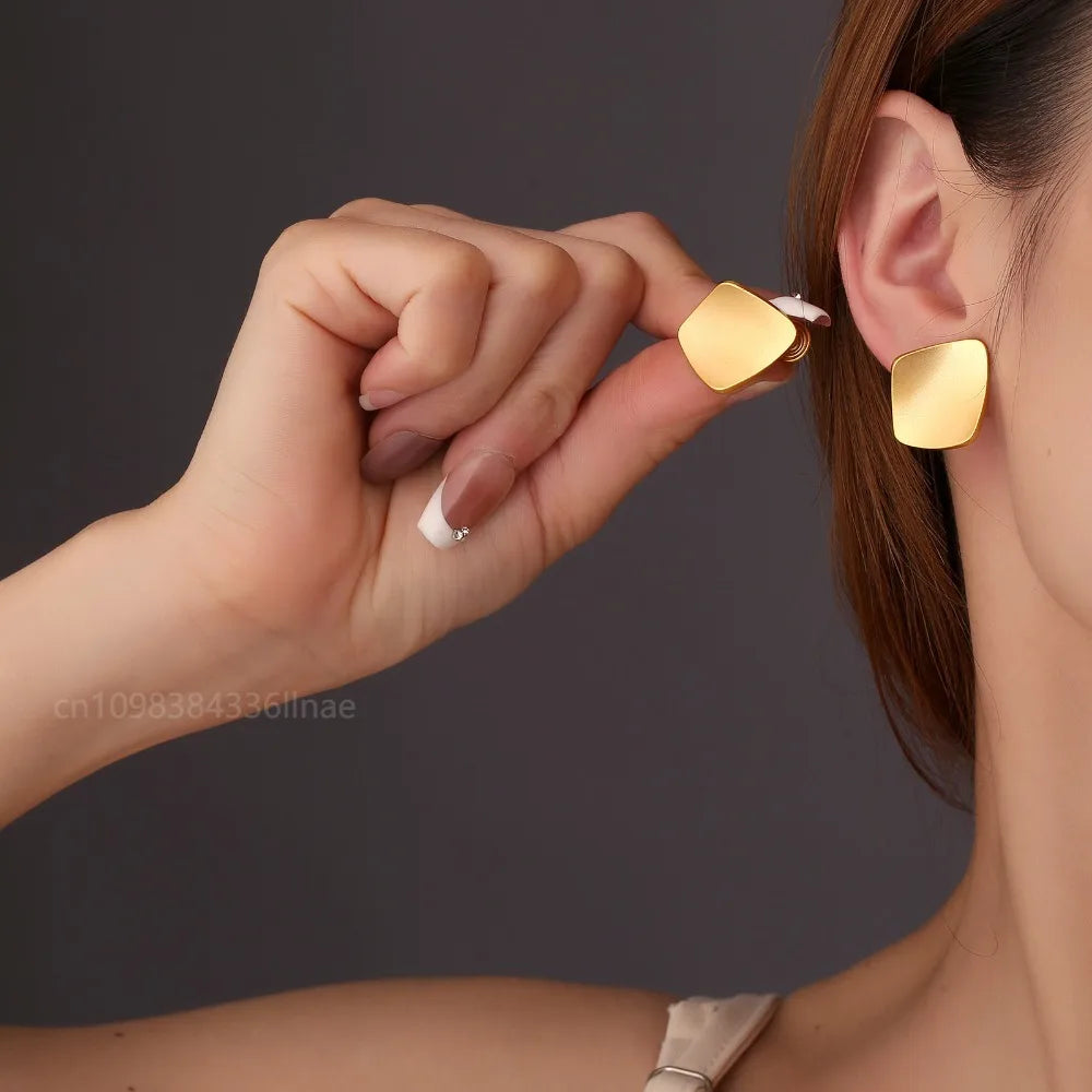 Matte Golden Square Vintage Earrings for Women