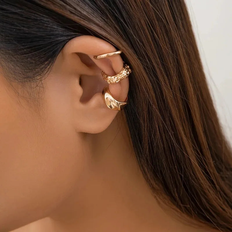 3 Pcs Fashion Geometric Ear Cuff Earrings for Women 3pcs/set Metal Chunky No Piercing Clip Earrings Ladies Party Girls Jewelry