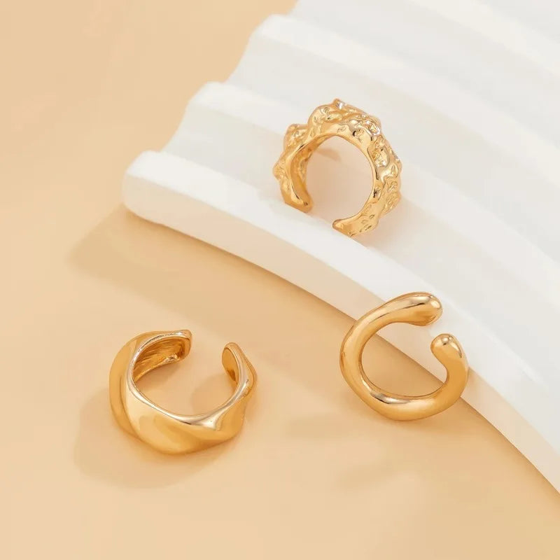 3 Pcs Fashion Geometric Ear Cuff Earrings for Women 3pcs/set Metal Chunky No Piercing Clip Earrings Ladies Party Girls Jewelry