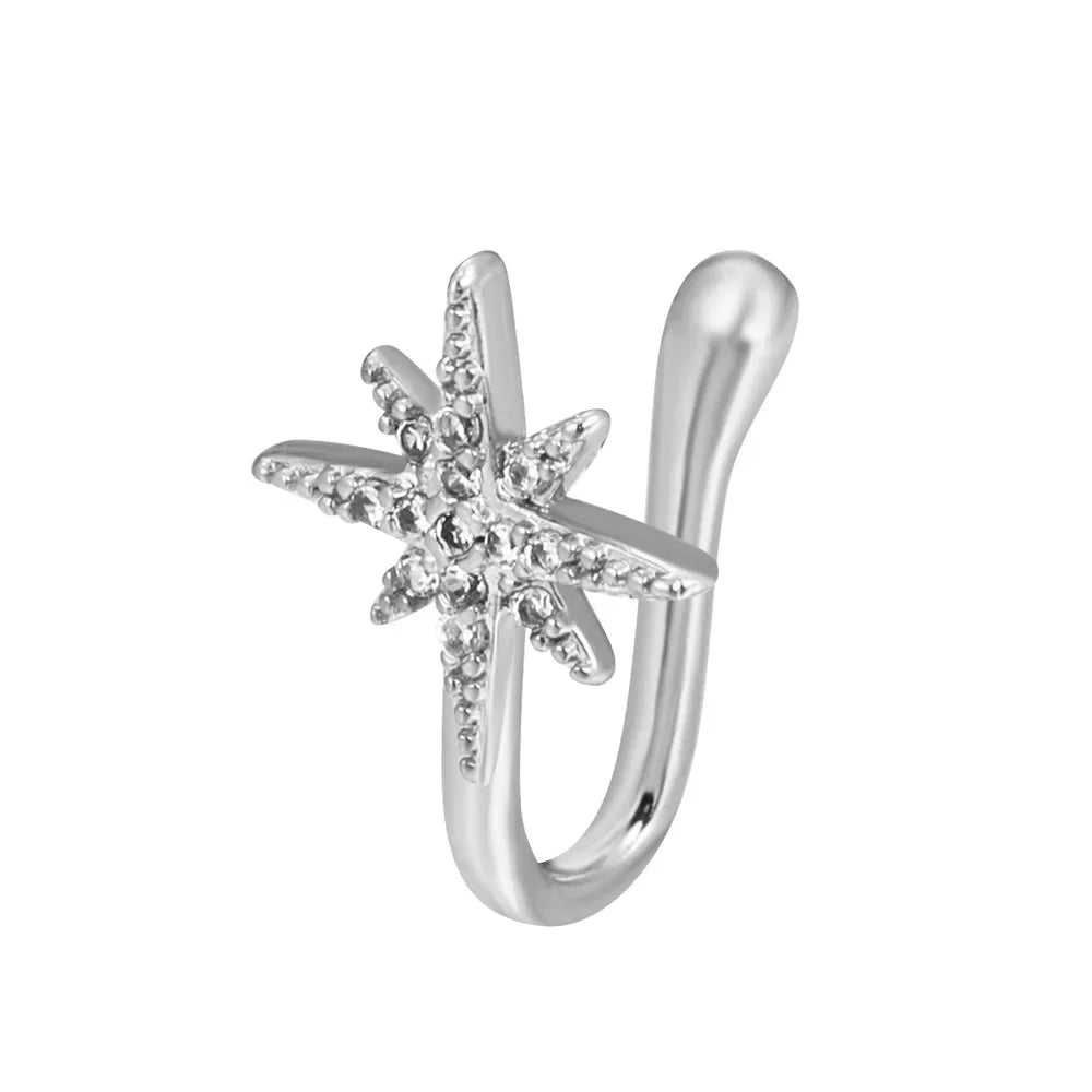 Fashion Nose Ring Charm Crystal Butterfly Pentagram Nose Ring Women Fake Piercing Clip on Nose Ear Rings Body Jewelry