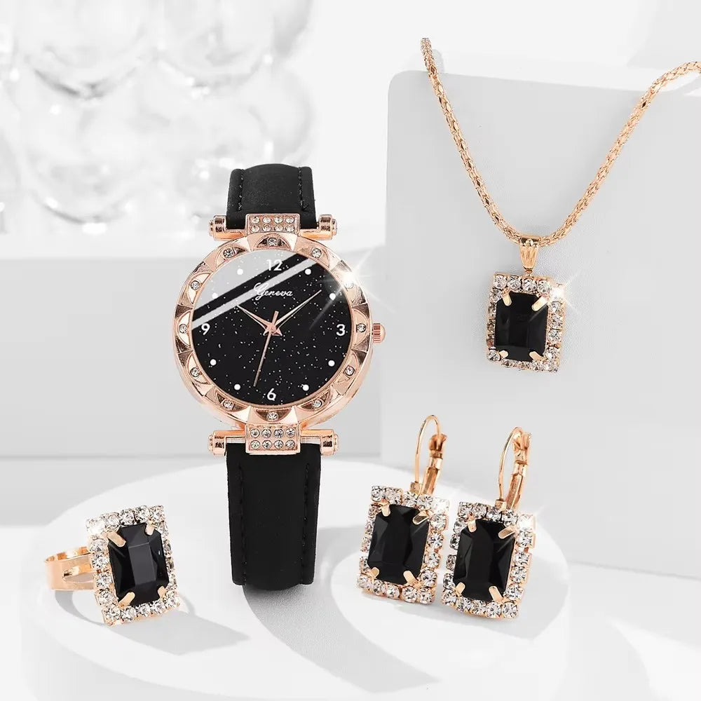 Women Watch 5Pcs Set Luxury Rhinestone
