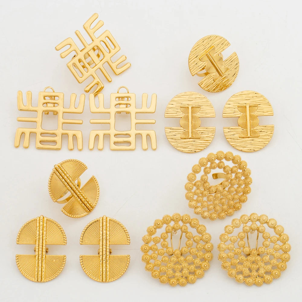 New   Plated Jewelry Set For Women Design Dubai Fashion Earrings and Ring Set African Bridal Wedding Jewelry Party Gift