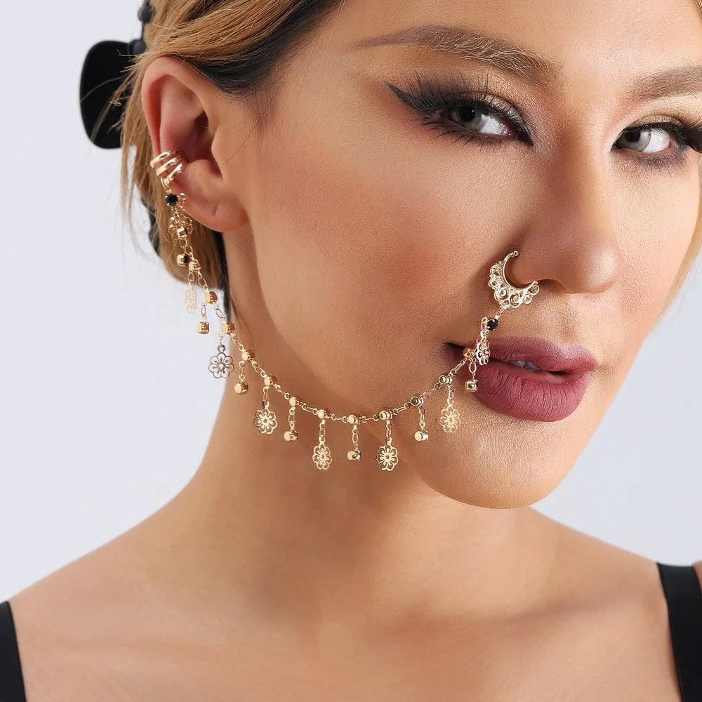 Body Jewelry Earring with Nose Ring Fashion Trendy Nose Clip Rings Fake Nostril Piercing Clip Gold& Black
