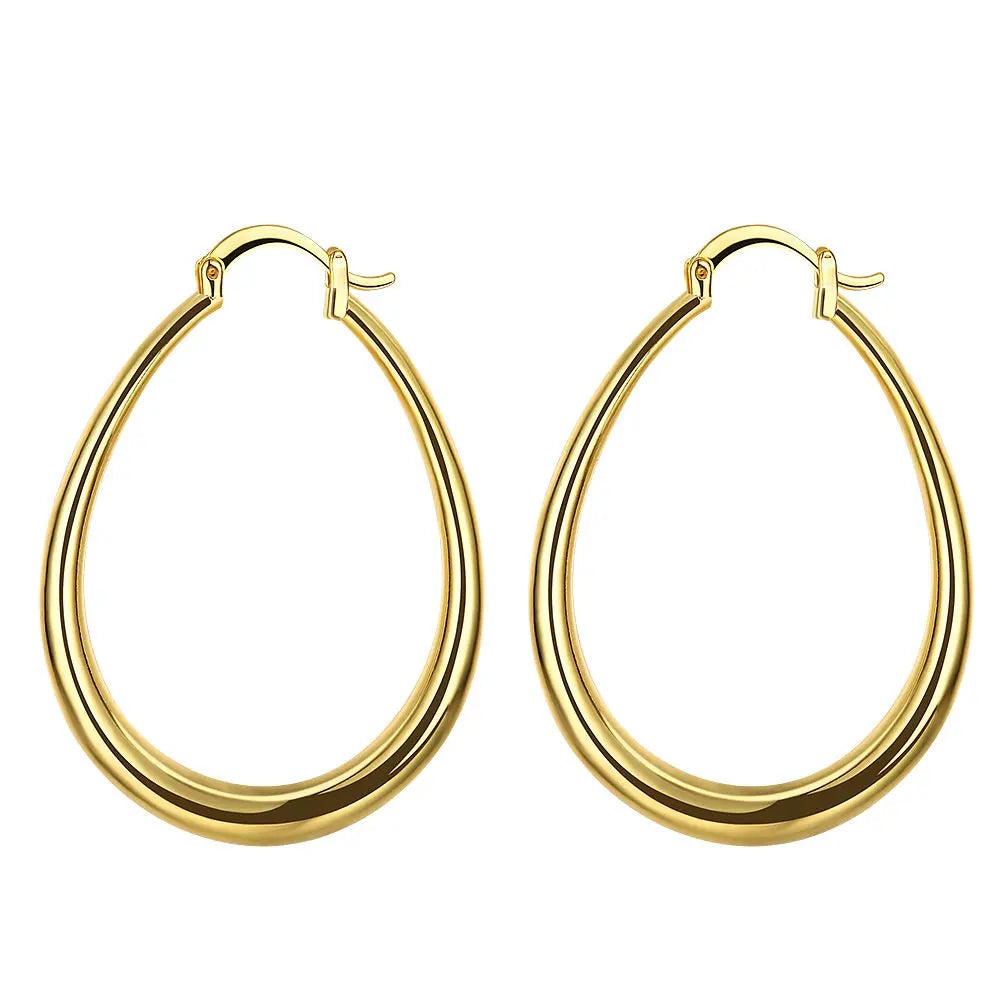 Sterling Silver 18K gold plated 4.4cm oval earrings for women
