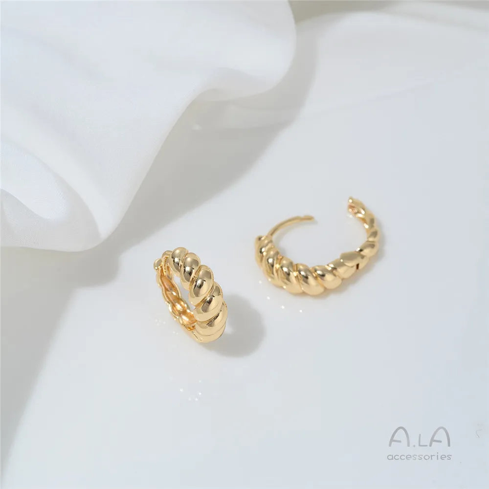 14K Gold-plated Round Oval Geometric Hollowed-out Irregular-shaped Earrings Light Luxury Feel Twisted Ear Loops Ear Buckles