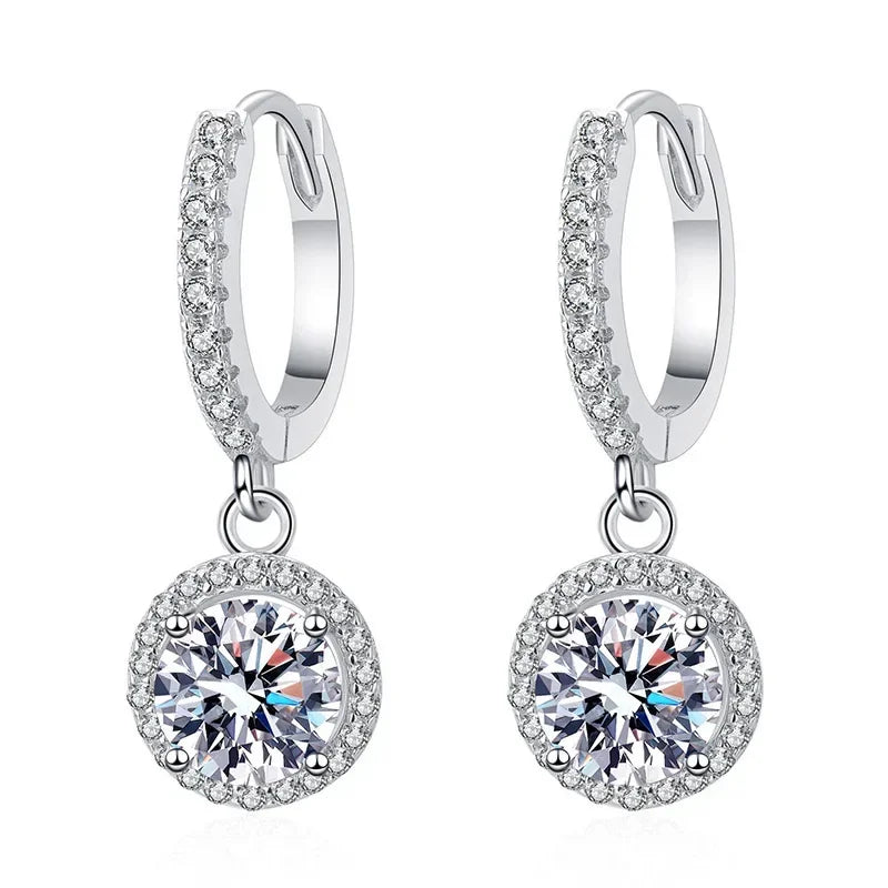 Sterling Silver 1 Carat Moissanite Round Earrings for Women