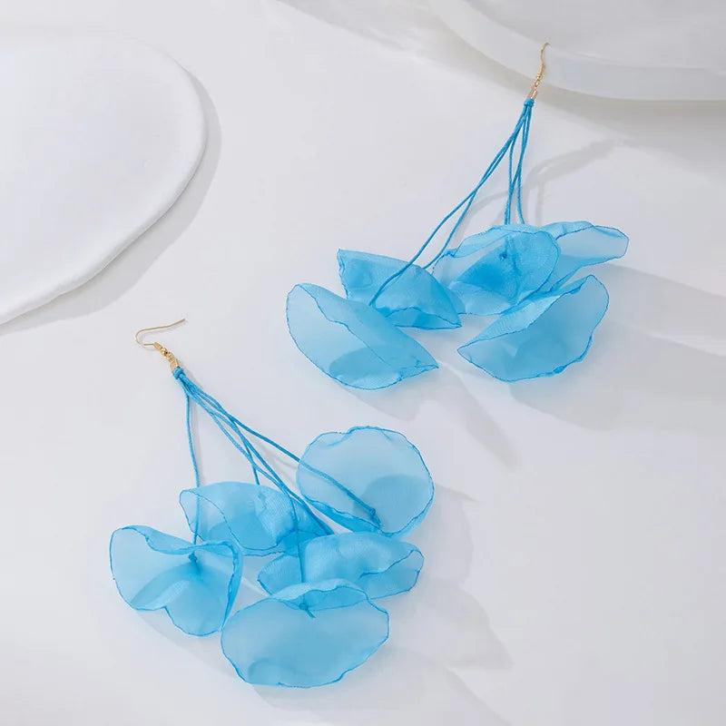 Earrings For Women Girls Temperament Elegant Fabric Irregular Long Fringed Flower