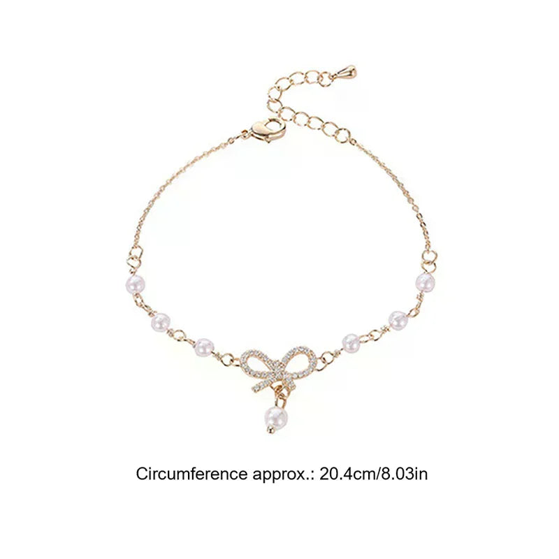 Women Bow Pearls Charm Bracelet