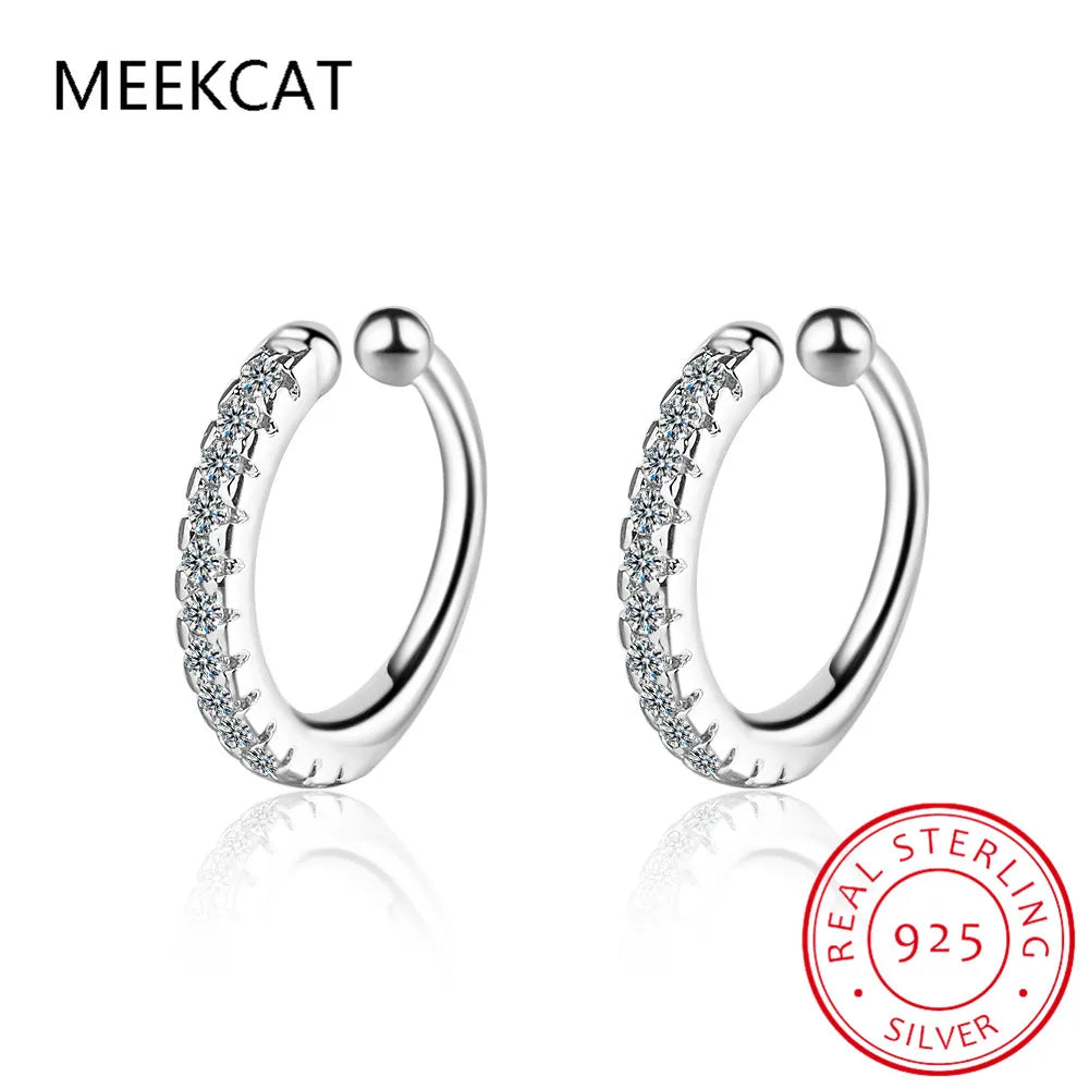 Real 925 Sterling Silver Simple Earcuff Tasteful Zircon Clip On Earrings For Women Small Ear Cuff Jewelry Girls pendientes mujer