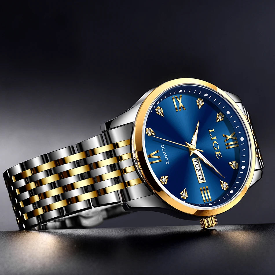 LIGE New Ladies Waterproof Watches Fashion Business Diamond Bracelet Watch For Women Simple Casual Luminous Quartz Chronograph