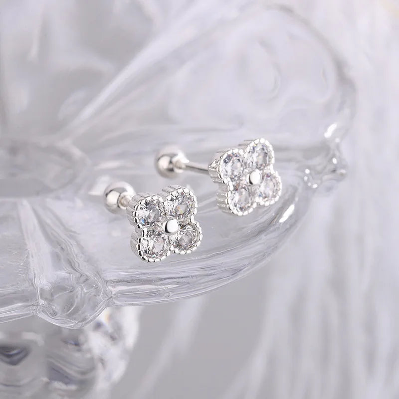 Sterling Silver Four Round Zircon Earrings For Women