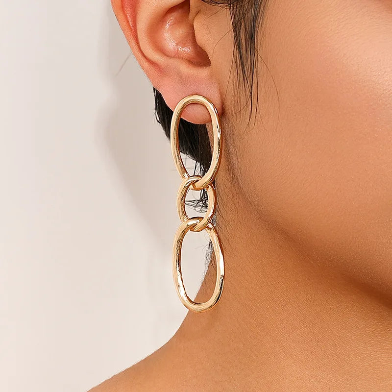 Earrings For Women Simple Metal Geometric Circle Chain Long Fringed Ear Accessories Holiday Party Gift Fashion Jewelry DE119