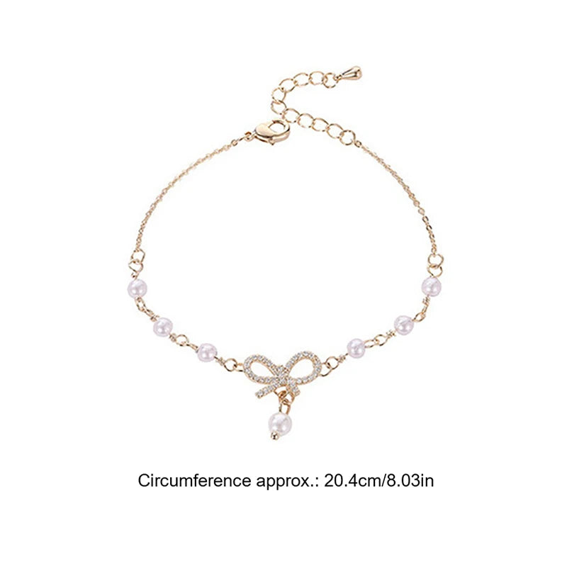 Women Bow Pearls Charm Bracelet