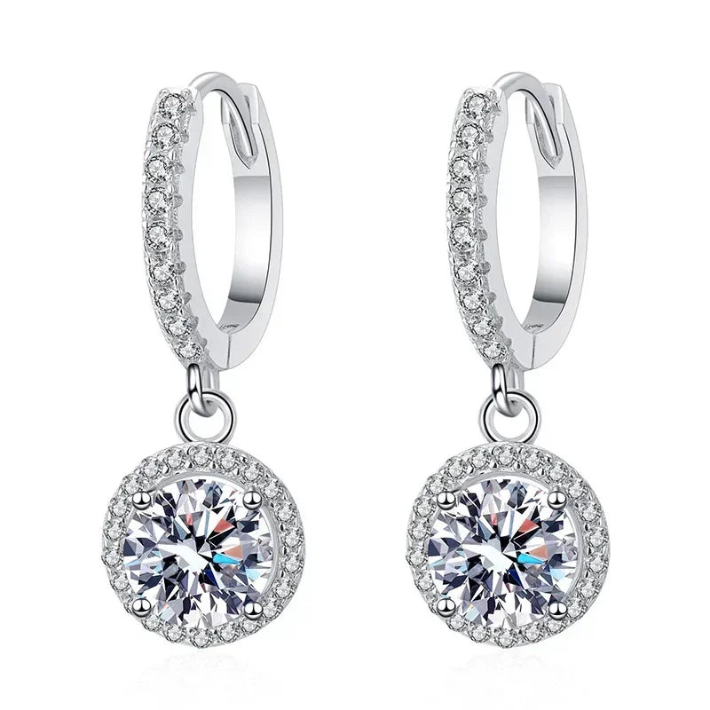Sterling Silver 1 Carat Moissanite Round Earrings for Women