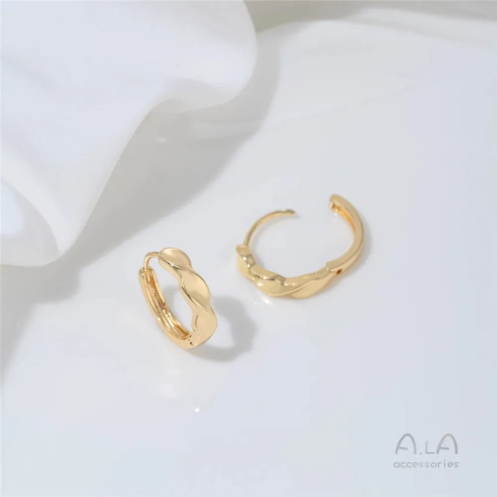 14K Gold-plated Round Oval Geometric Hollowed-out Irregular-shaped Earrings Light Luxury Feel Twisted Ear Loops Ear Buckles
