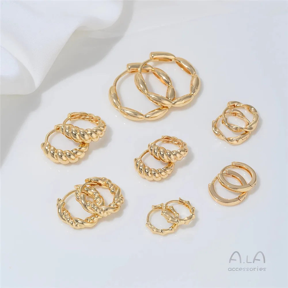 14K Gold-plated Round Oval Geometric Hollowed-out Irregular-shaped Earrings Light Luxury Feel Twisted Ear Loops Ear Buckles