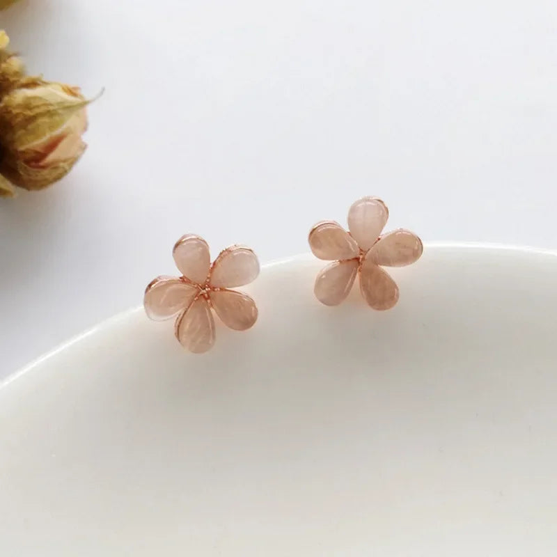 EAR CLIPS Temperament Pearl Flower Peach Heart Shaped Earrings