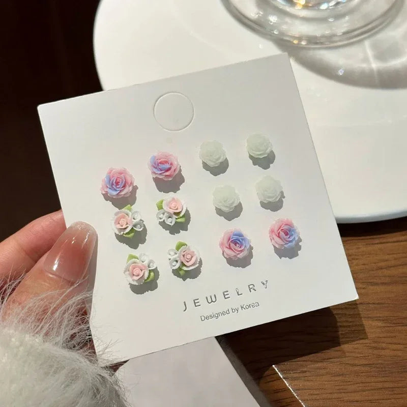 Cute & Colorful 6Pair Flower Earrings Set, Ideal Party Jewelry for Women/Girls, Creative & Trendy Gift