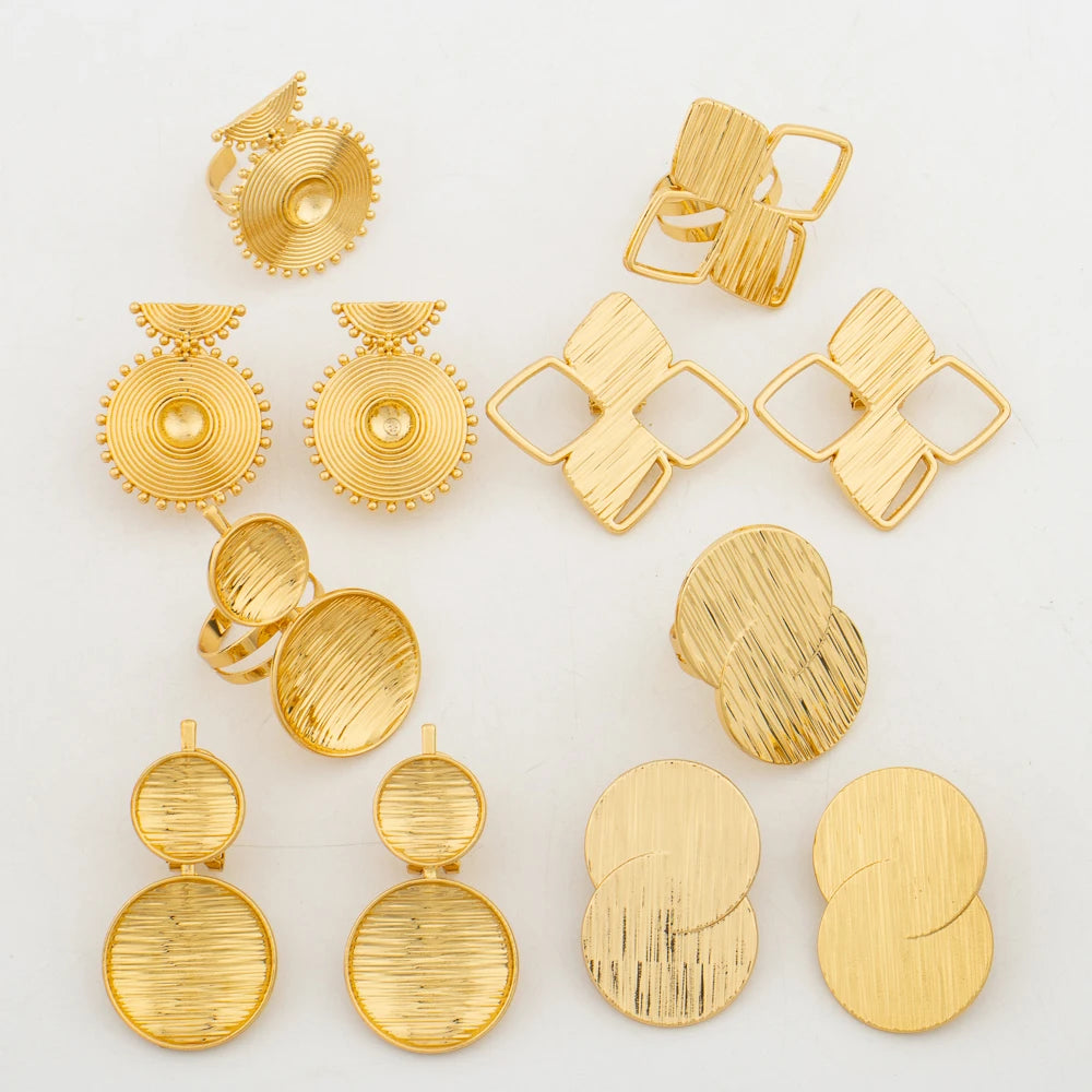 New   Plated Jewelry Set For Women Design Dubai Fashion Earrings and Ring Set African Bridal Wedding Jewelry Party Gift