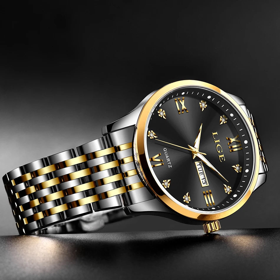 LIGE New Ladies Waterproof Watches Fashion Business Diamond Bracelet Watch For Women Simple Casual Luminous Quartz Chronograph