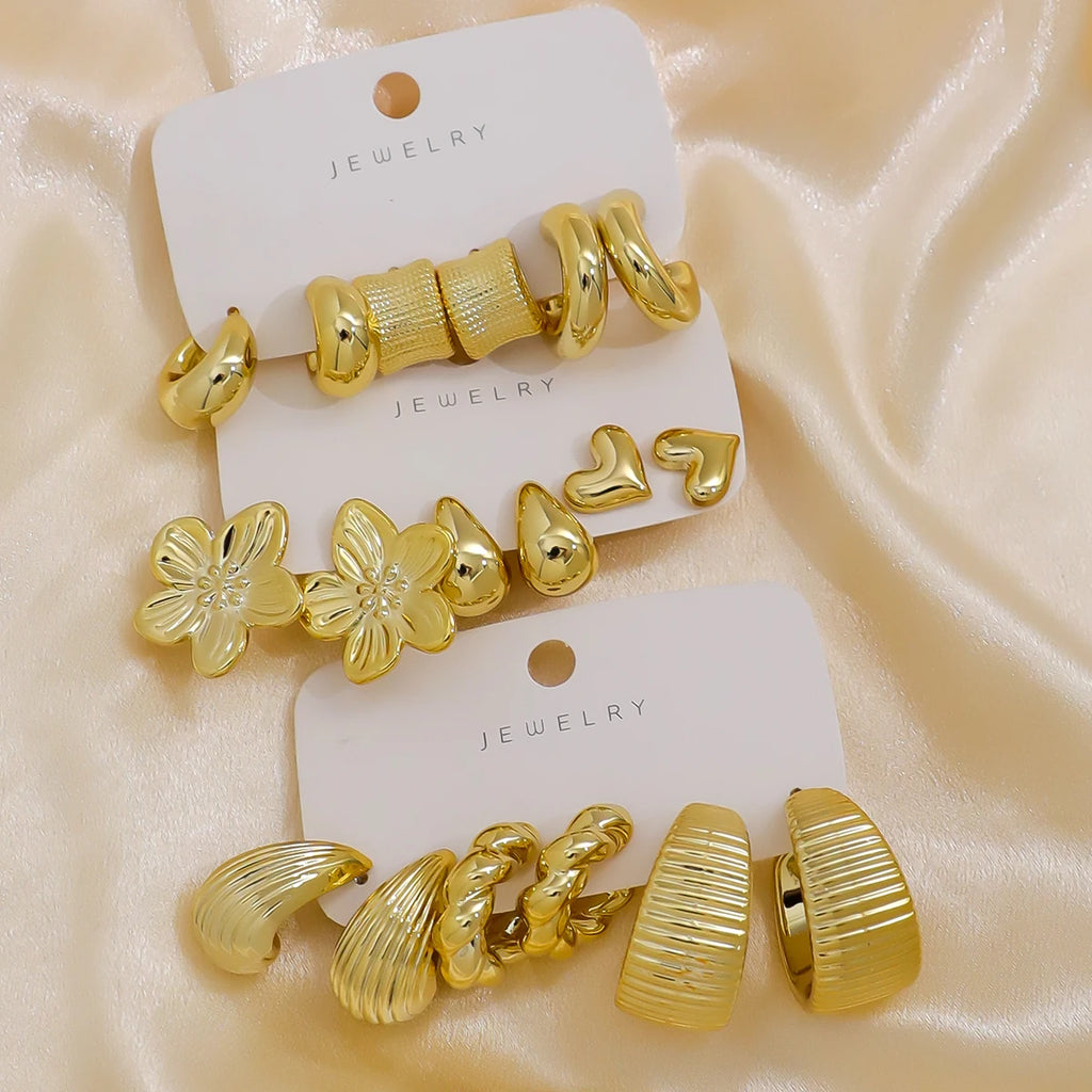 18pcs Gold-Tone Fashion Earrings Set For Women