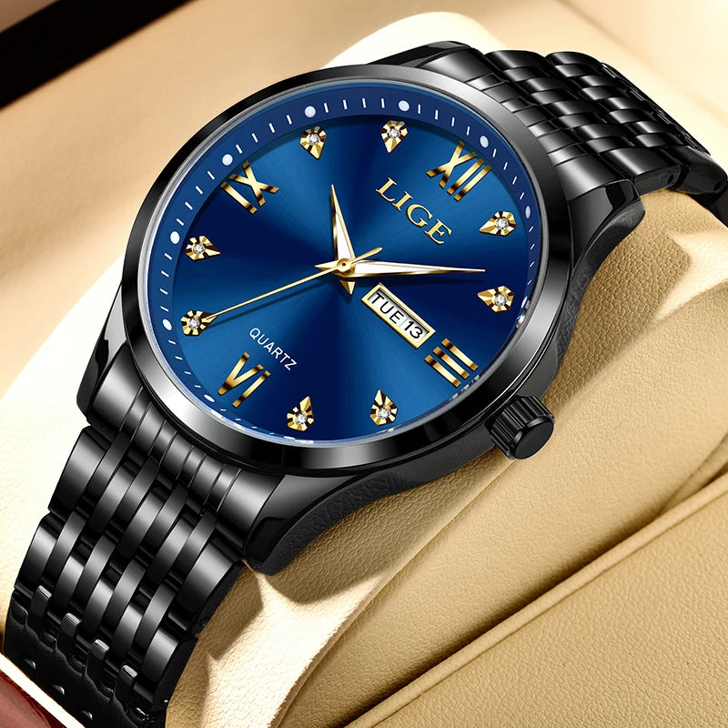 LIGE New Ladies Waterproof Watches Fashion Business Diamond Bracelet Watch For Women Simple Casual Luminous Quartz Chronograph