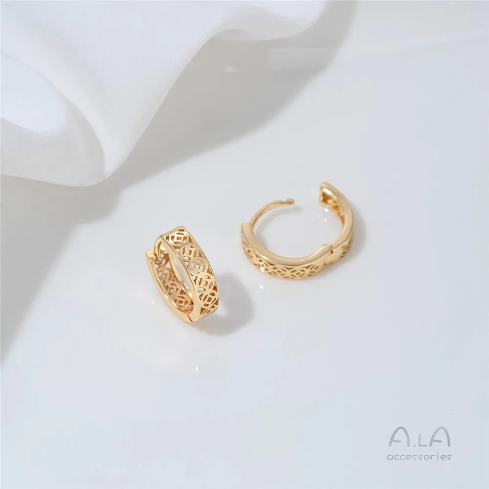14K Gold-plated Round Oval Geometric Hollowed-out Irregular-shaped Earrings Light Luxury Feel Twisted Ear Loops Ear Buckles