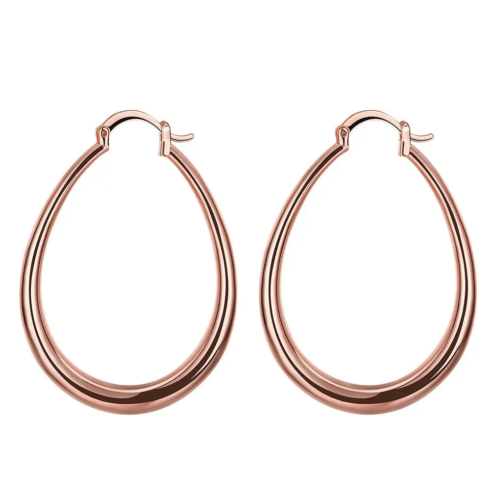 Sterling Silver 18K gold plated 4.4cm oval earrings for women