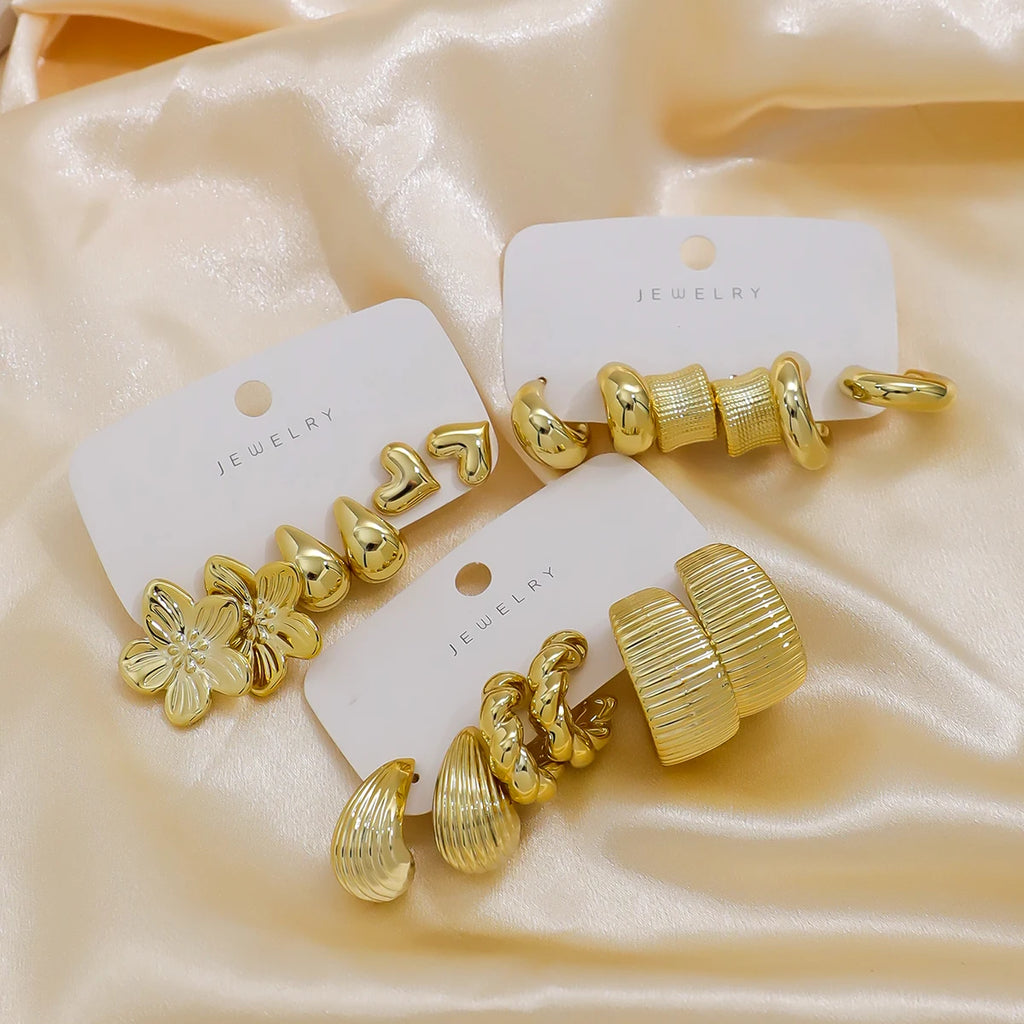 18pcs Gold-Tone Fashion Earrings Set For Women, Stylish & Elegant, Suitable For Daily, Party, And Event Wear ﻿
