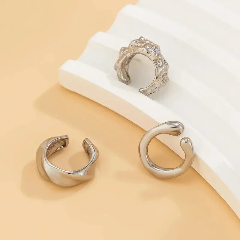 3 Pcs Fashion Geometric Ear Cuff Earrings for Women 3pcs/set Metal Chunky No Piercing Clip Earrings Ladies Party Girls Jewelry