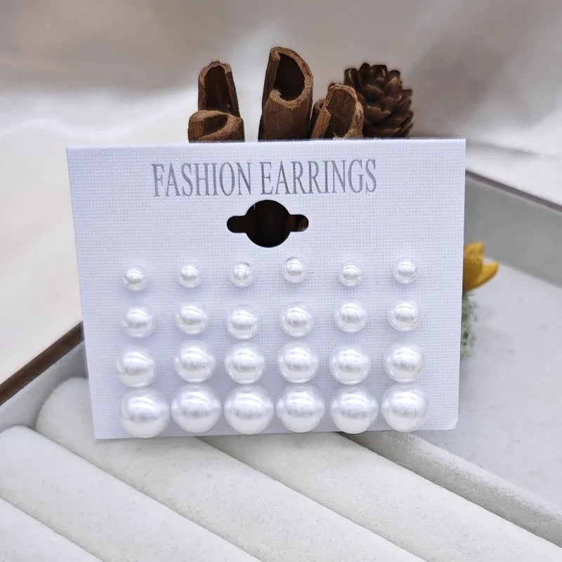 12 Pairs of Pearl Imitation Women's Earring Set
