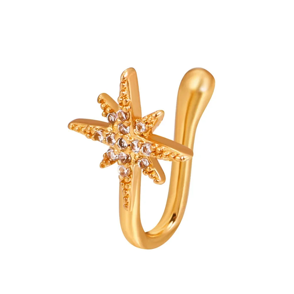 Fashion Nose Ring Charm Crystal Butterfly Pentagram Nose Ring Women Fake Piercing Clip on Nose Ear Rings Body Jewelry
