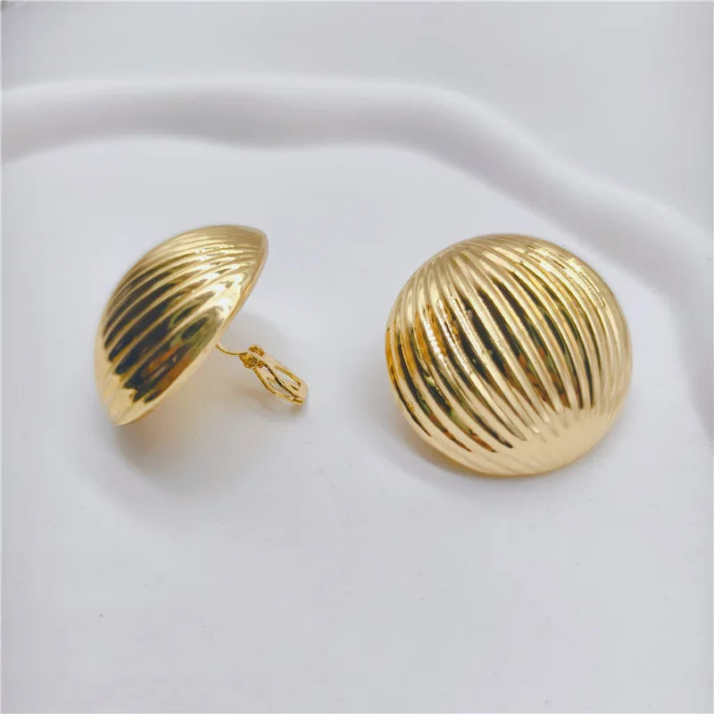 3.5 Cm Big Ball No Pierced Earclips Fashion Temperament Gold Plated Exaggerated Striped Round Clip Earrings for Women Party