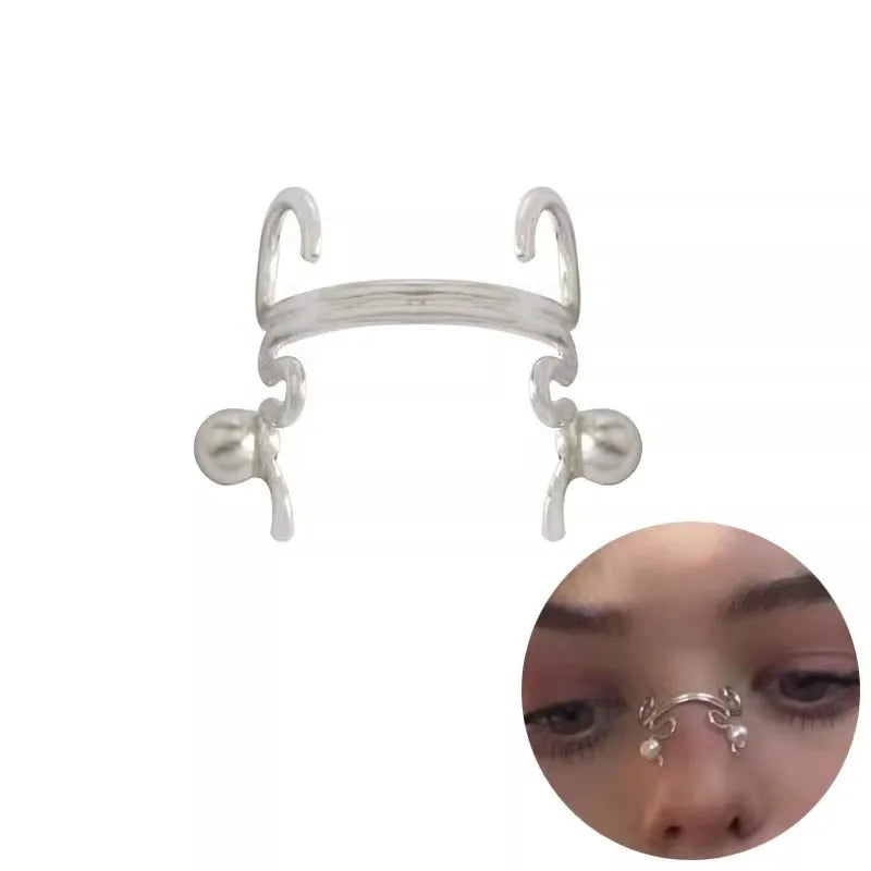 Punk Non Piercing Nose Clip Retro Fashion Faux Pearl Nose Ring Fake Face Ring Nose Nail Hip Hop Body Jewelry Gifts for Women Men