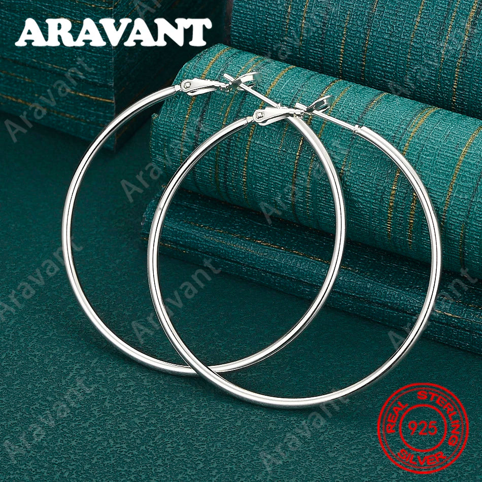925 Sterling Silver 5-8cm Large Round Earrings, Delicate And Fresh Design, Women'S Engagement Jewelry