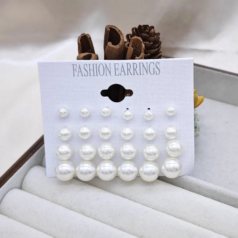12 Pairs of Pearl Imitation Women's Earring Set